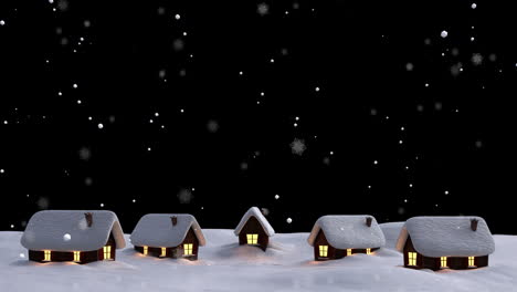 Animation-Von-Fallendem-Schnee-über-Weihnachtlicher-Winterlandschaft-Mit-Häuserhintergrund