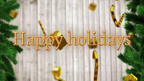 Animation-Des-Textes-„Frohe-Feiertage“-über-Weihnachtszuckerstangen-Auf-Grauem-Hintergrund