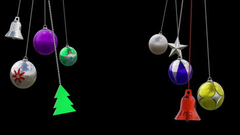 Animation-Von-Weihnachtskugeln-Dekorationen-Auf-Schwarzem-Hintergrund