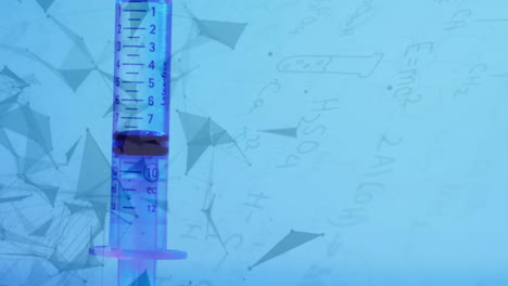 Animation-of-connections-over-syringe-on-blue-background