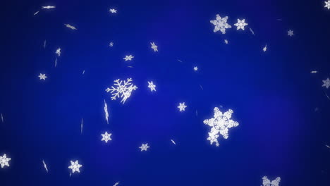Animation-of-snow-flakes-falling-on-blue-background