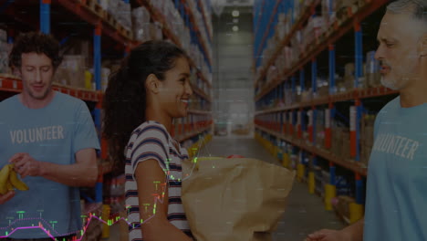 Animation-of-multiple-graphs-over-diverse-people-shopping-and-talking-in-warehouse