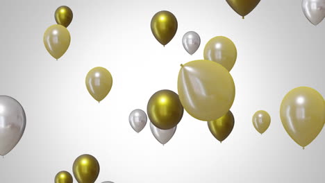 Animation-of-gold-and-silver-balloons-on-white-background