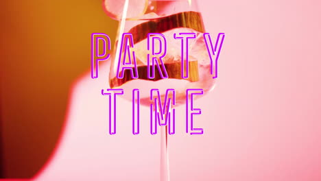 Animation-of-party-time-neon-text-and-cocktail-on-pink-background
