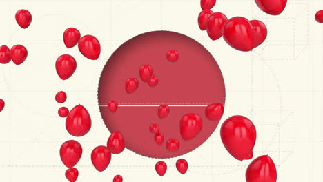 Animation-of-red-balloons-over-moving-slicer-cutting-circle-against-abstract-background