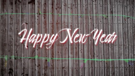 Animation-of-new-year-text-over-fairy-lights-on-wooden-background
