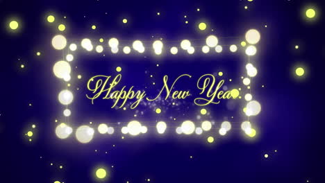 Animation-of-happy-new-year-text-over-glowing-fairy-lights-on-blue-background