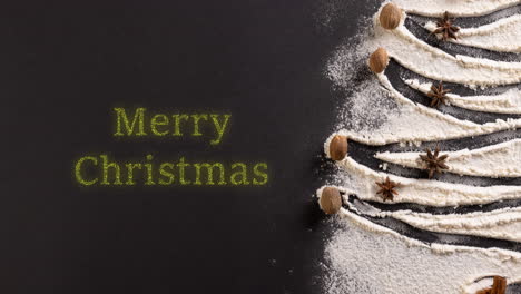 Animation-of-merry-christmas-text-and-christmas-tree-on-black-background