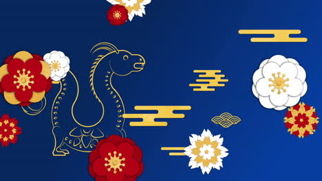 Animation-Des-Drachensymbols-Und-Des-Chinesischen-Musters-Auf-Blauem-Hintergrund