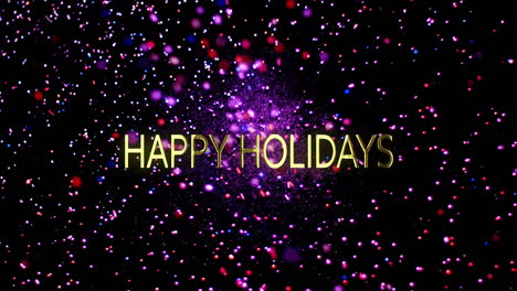 Animation-of-happy-holidays-text-over-pink-particles-falling-on-black-background