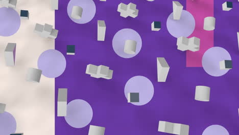 Animation-Verschiedener-Geometrischer-Symbole-Und-Formen-Auf-Violettem-Und-Weißem-Hintergrund