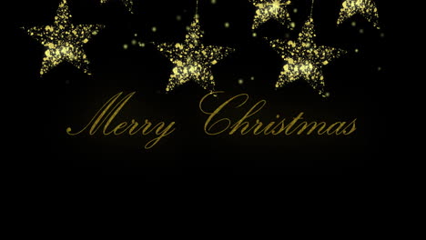 Animation-of-merry-christmas-text-over-stars-and-spots-of-lighst-on-black-background