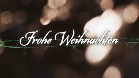 Animation-of-frohe-weihnachten-text-and-fairy-lights-background