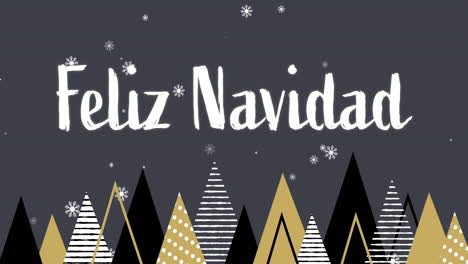 Animation-of-feliz-navidad-text-over-christmas-trees-in-winter-scenery-background