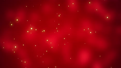 Animation-of-yellow-glowing-spots-falling-on-red-background