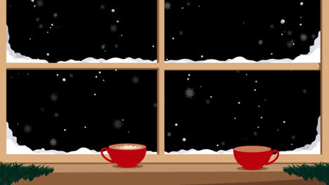 Animation-Von-Fallendem-Schnee-über-Weihnachtlicher-Winterlandschaft-Mit-Fensterhintergrund