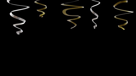 Animation-Von-Goldenen-Und-Silbernen-Luftschlangen-Auf-Schwarzem-Hintergrund