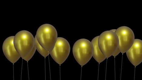 Animation-of-gold-balloons-on-black-background