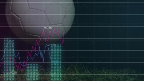 Animación-De-Múltiples-Gráficos-Y-Números-Sobre-Un-Balón-De-Fútbol-Cayendo-Al-Suelo