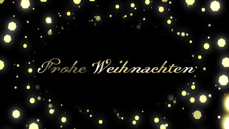 Animation-of-frohe-wihnachten-text-over-spots-of-light-on-black-background