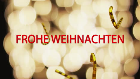 Animation-of-frohe-wihnachten-text-over-sugar-canes-and-bokeh-lights