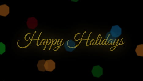 Animation-of-happy-holidays-text-and-multicolored-lens-flares-over-black-background