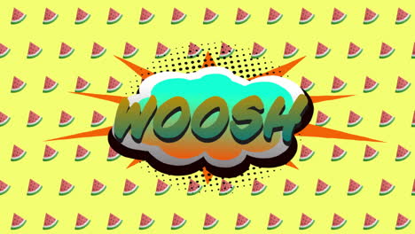 Animation-of-woosh-text-over-retro-vibrant-pattern-background