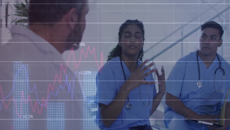 Animation-of-multiple-graphs-with-changing-numbers-over-diverse-doctors-discussing-in-hospital