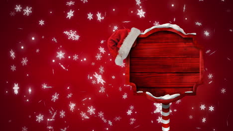 Animation-of-christmas-sign-with-copy-space-with-glowing-spots-on-red-background