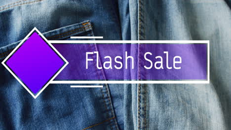 Animation-of-flash-sale-text-on-purple-over-denim-trousers-background