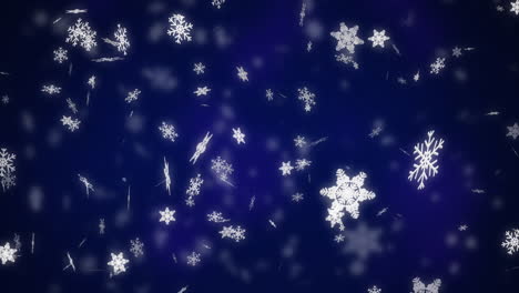 Animation-of-snow-flakes-falling-on-blue-background