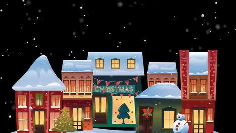 Animation-Von-Fallendem-Schnee-über-Weihnachtlicher-Winterlandschaft-Mit-Häuserhintergrund