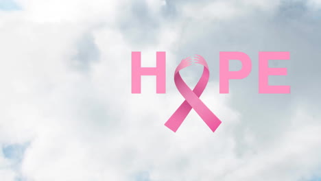 Animation-of-hope-text-with-ribbon-over-moving-dense-clouds-in-sky