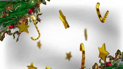 Animation-Von-Zuckerstangen-Und-Sternen-Weihnachtsdekoration-Auf-Weißem-Hintergrund