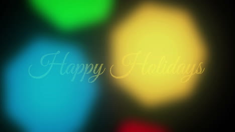 Animation-of-happy-holidays-text-over-multicolored-lens-flares-against-black-background