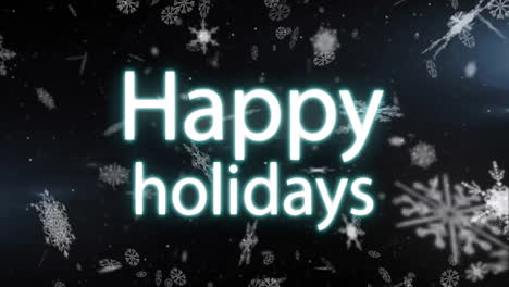 Animation-of-happy-holidays-text-over-snow-falling-in-christmas-background