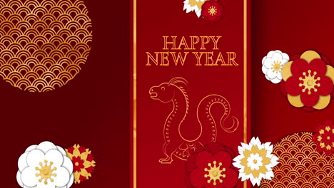 Animation-Von-Frohes-Neues-Jahr-Text-Und-Drachenzeichen-Mit-Chinesischem-Muster-Auf-Rotem-Hintergrund