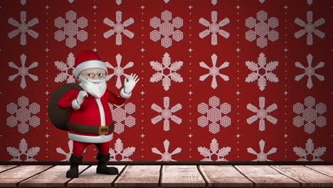 Animation-of-santa-claus-and-snow-pattern-background