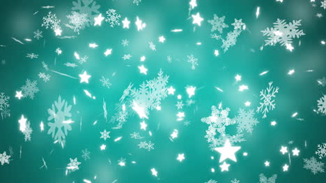 Animation-of-snow-falling-on-green-background