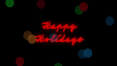 Animation-of-multicolored-lens-flares-and-illuminated-happy-holidays-text-over-black-background