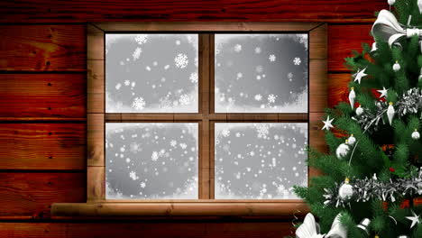 Animation-Eines-Weihnachtsbaums-über-Einem-Fenster-Im-Winterlandschaftshintergrund