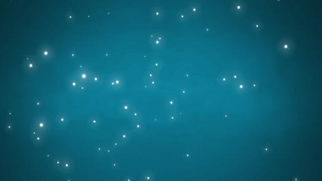 Animation-of-glowing-spots-falling-on-blue-background