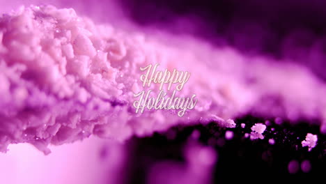 Animation-of-happy-holidays-text-over-purple-particles-falling-on-black-background