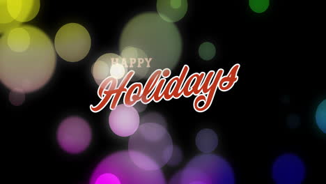 Animation-of-happy-holidays-text-and-multicolored-lens-flares-over-black-background
