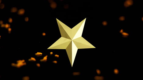 Animation-of-white-star-over-golden-decorations-moving-on-black-background