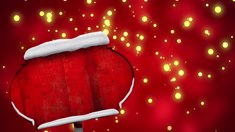 Animation-of-christmas-sign-with-copy-space-with-glowing-spots-on-red-background