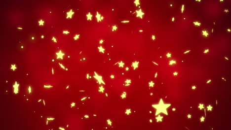 Animation-Von-Goldenen-Sternen,-Die-Auf-Roten-Hintergrund-Fallen