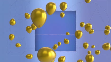 Animation-of-golden-balloons-over-slicer-cutting-in-square-shape-over-abstract-background