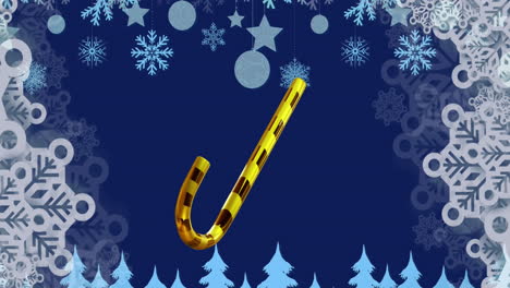 Animation-of-candy-cane-christmas-decoration-on-blue-background