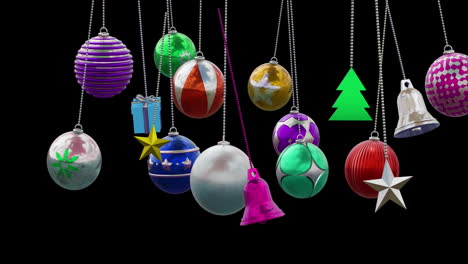 Animation-of-christmas-baubles-on-black-background